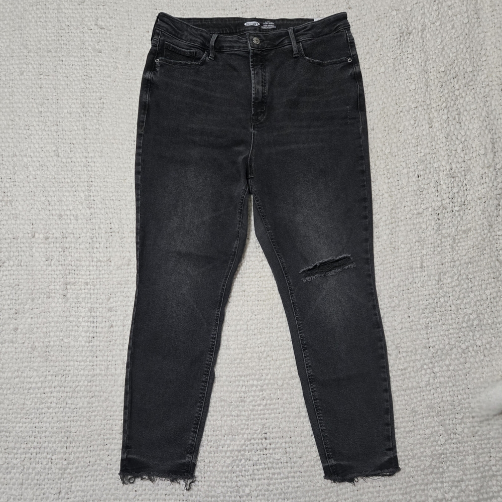 OLD NAVY Rockstar Super Skinny Extra High Rise Black Wash Distressed Jeans Sz 16